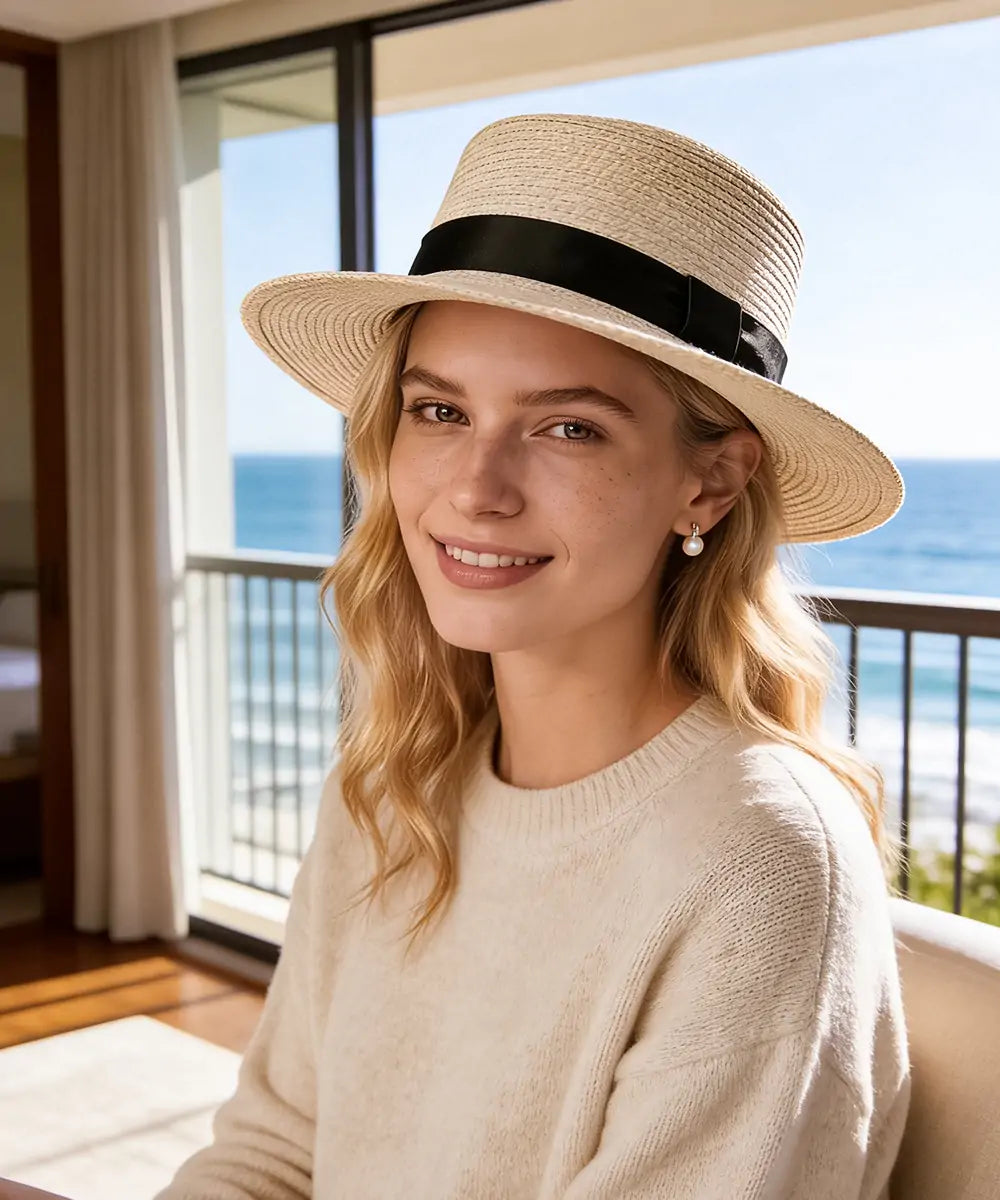 LBORA Riviera Straw Boater-White