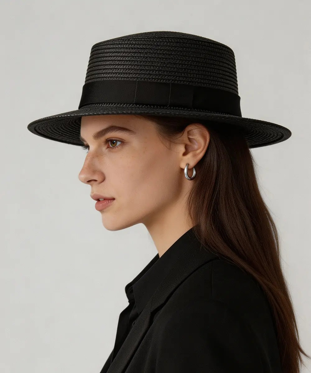 LBORA Riviera Straw Boater-Black