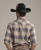 Male model wearing Viper dark neo-western cowboy hat in premium black felt with a leather jacket LBORA
