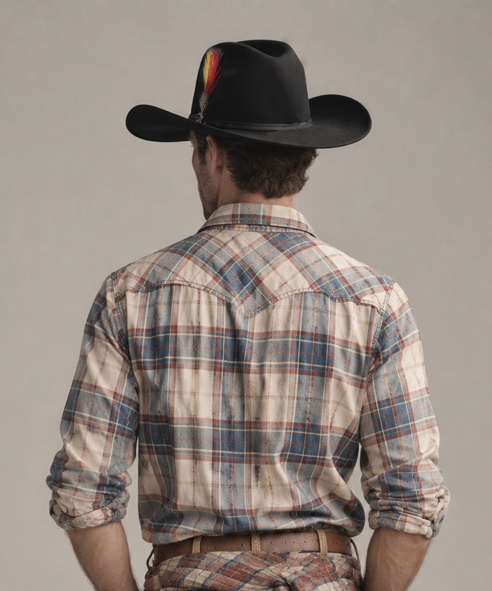 Male model wearing Viper dark neo-western cowboy hat in premium black felt with a leather jacket LBORA