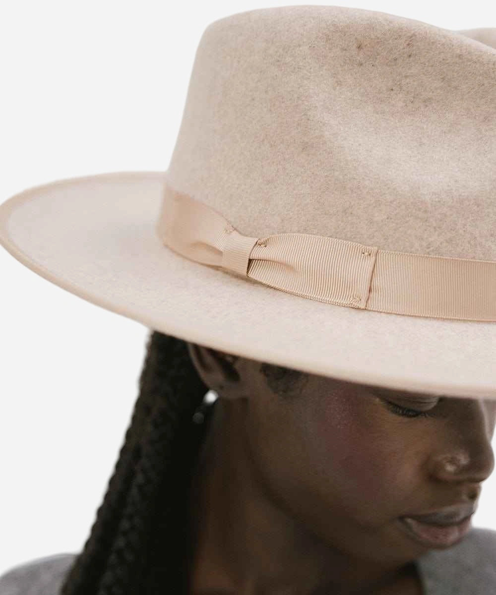 "women's oatmeal wool fedora hat for fall"