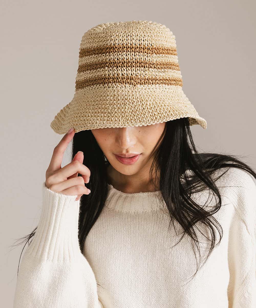 "Two-tone crochet packable bucket hat"