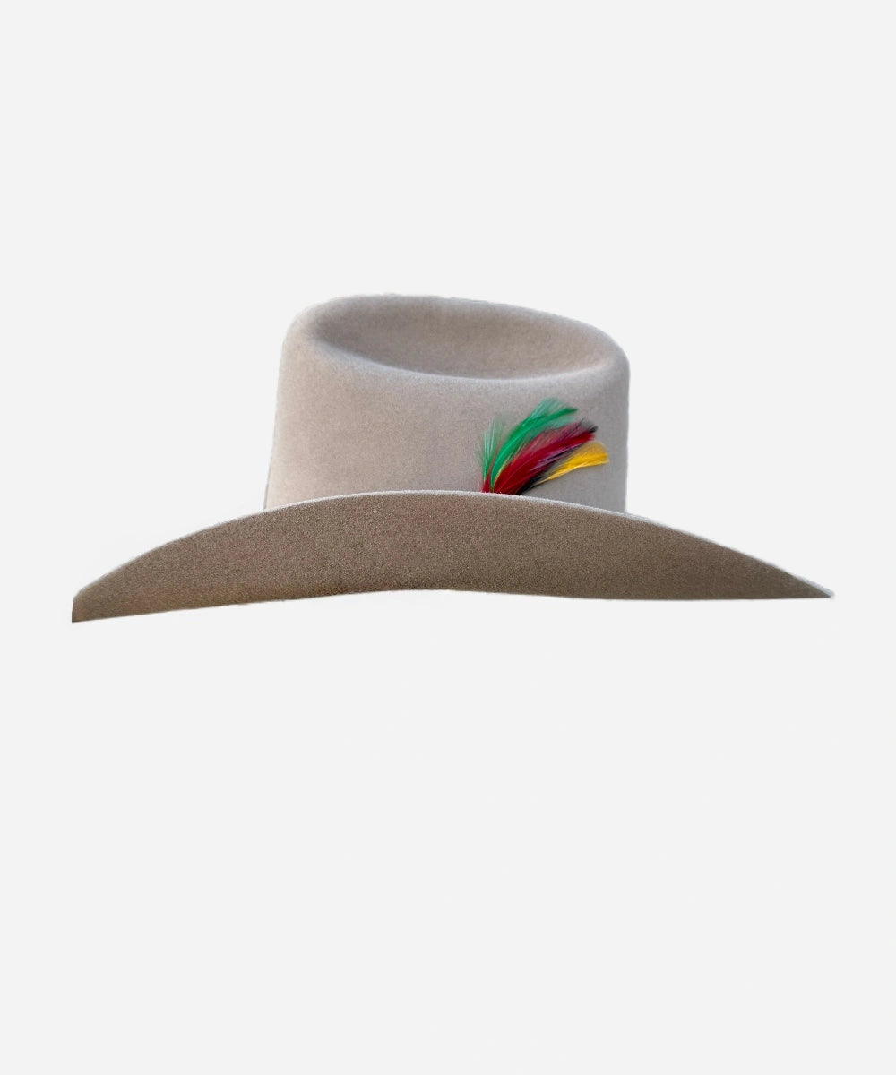 Premium felt cowboy hat with cattleman crown and accent feather detail Sahara