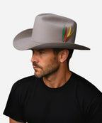 Male model in black shirt wearing silver grey 6X cowboy hat LBORA