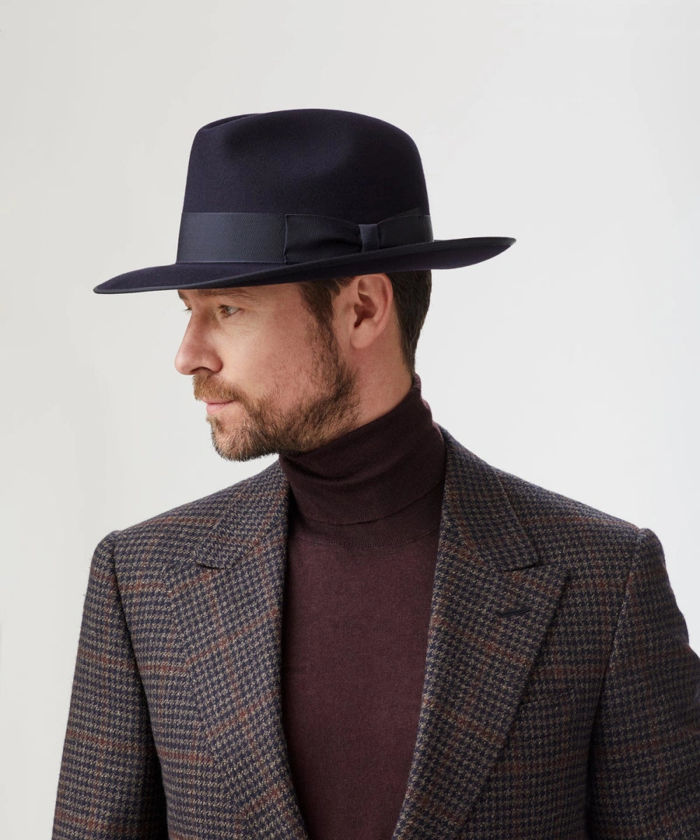 Black Sterling felt fedora old Hollywood inspired wide brim hat LBORA