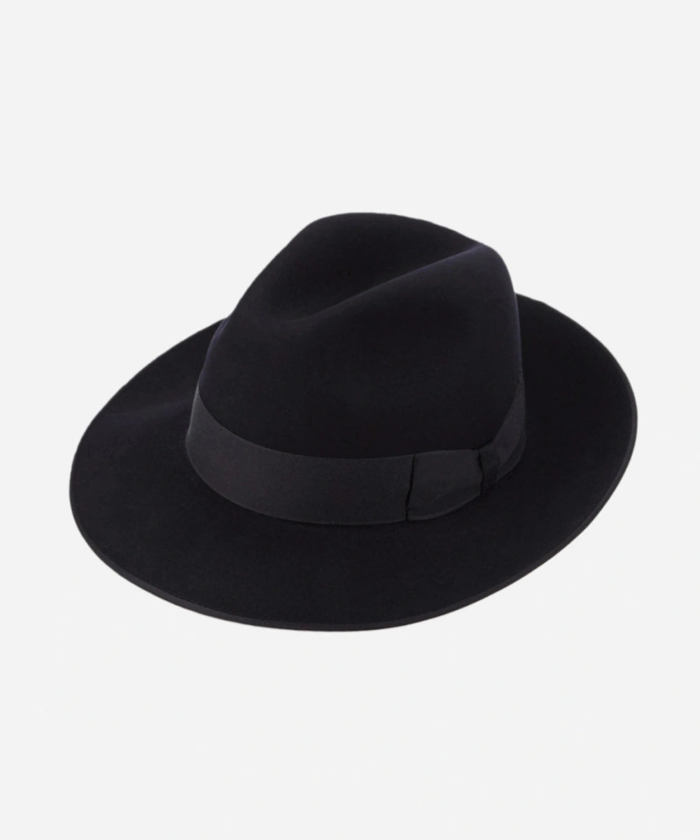 Black Cinematic fedora for men with defined crown and rich texture