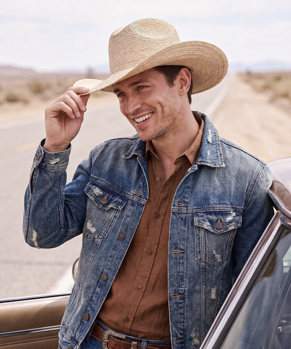 Heritage Americana men's fashion trend highlighting a classic natural tan cowboy hat