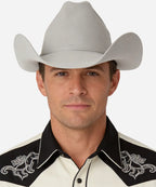 Silver Mens country music style felt hat with 3 1/2 inch bound edge brim