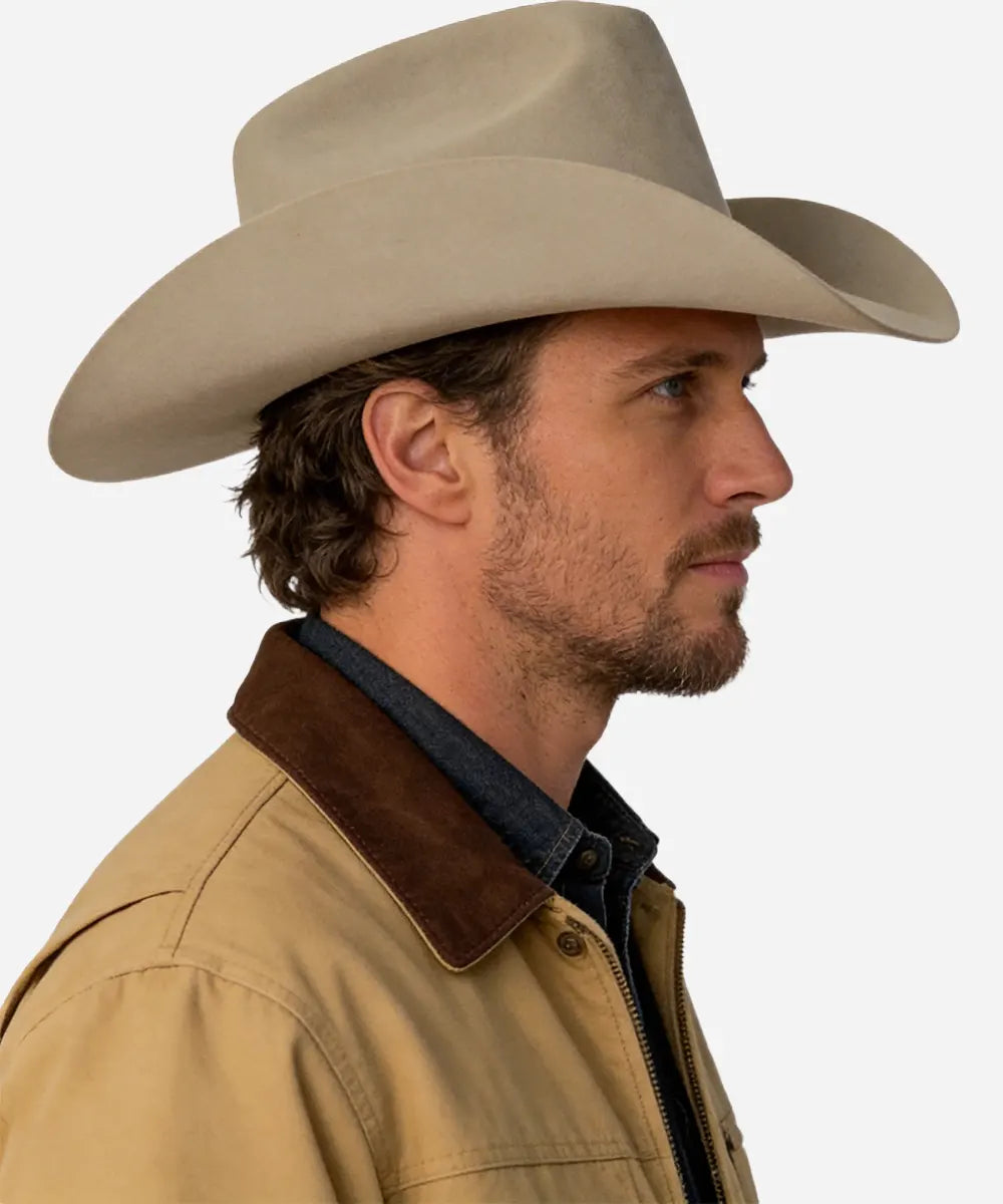 Oatmeal Mens country music style felt hat with 3 1/2 inch bound edge brim