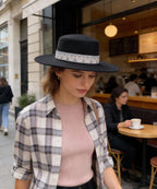Girl's Black Flat Crown Wide Brim Felt Hat