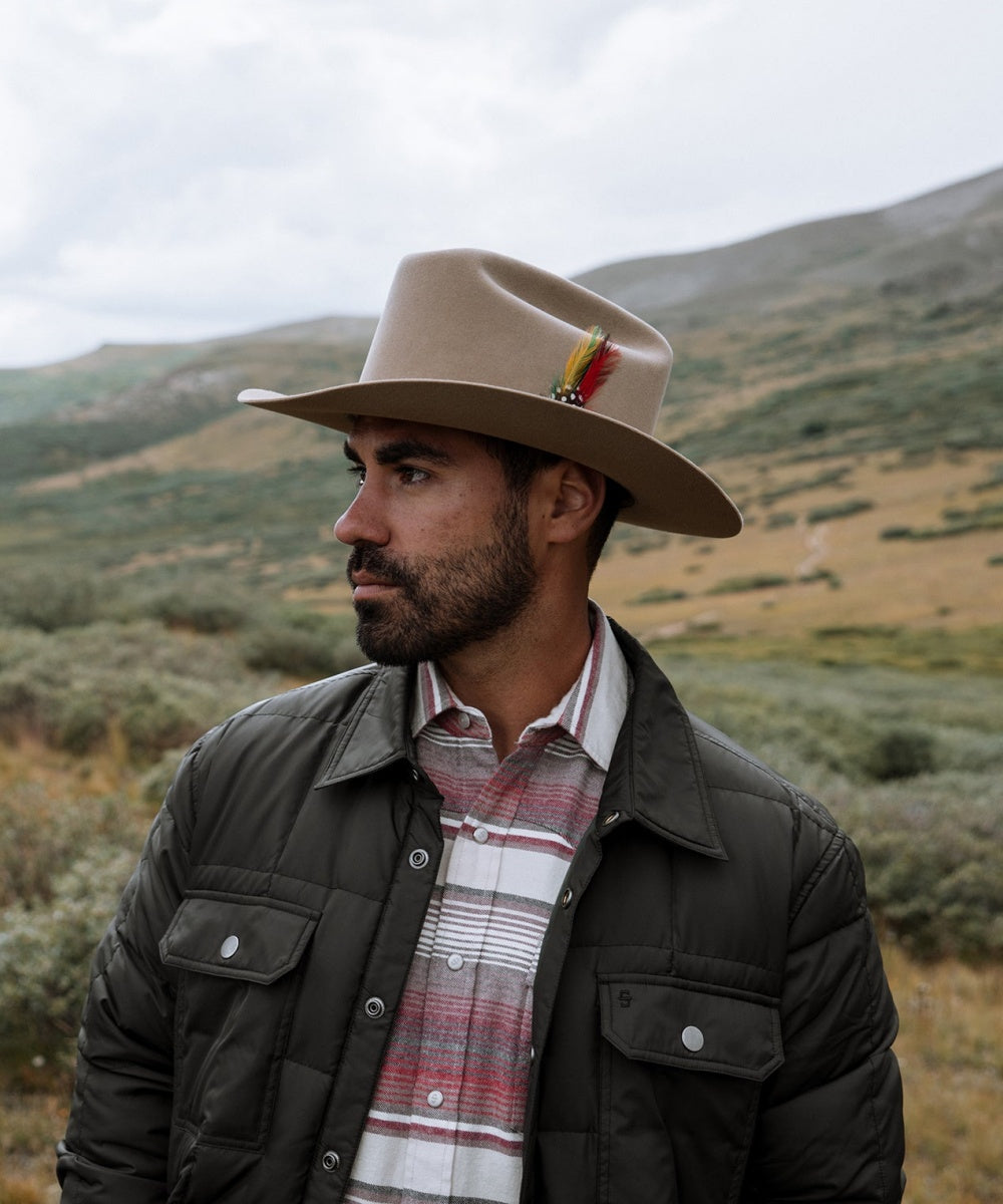Male model wearing Latitude premium natural felt cowboy hat for everyday western style