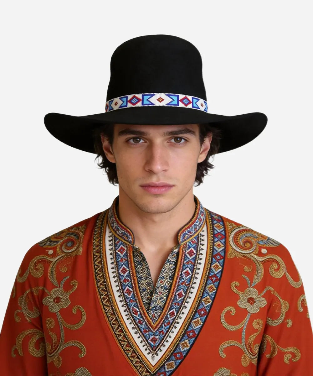 Mens wide brim western hat with 6 inch open crown Billy Jack style