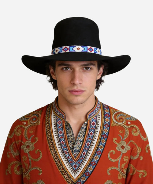 Mens wide brim western hat with 6 inch open crown Billy Jack style