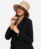 Premium Solstice black woven straw bucket hat designed for easy packing and beach resort vacations