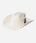 White Structured Frontier white felt cowboy hat featuring a traditional cattleman crown and elegant accent feather detail LBORA