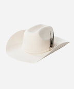 White Structured Frontier white felt cowboy hat featuring a traditional cattleman crown and elegant accent feather detail LBORA
