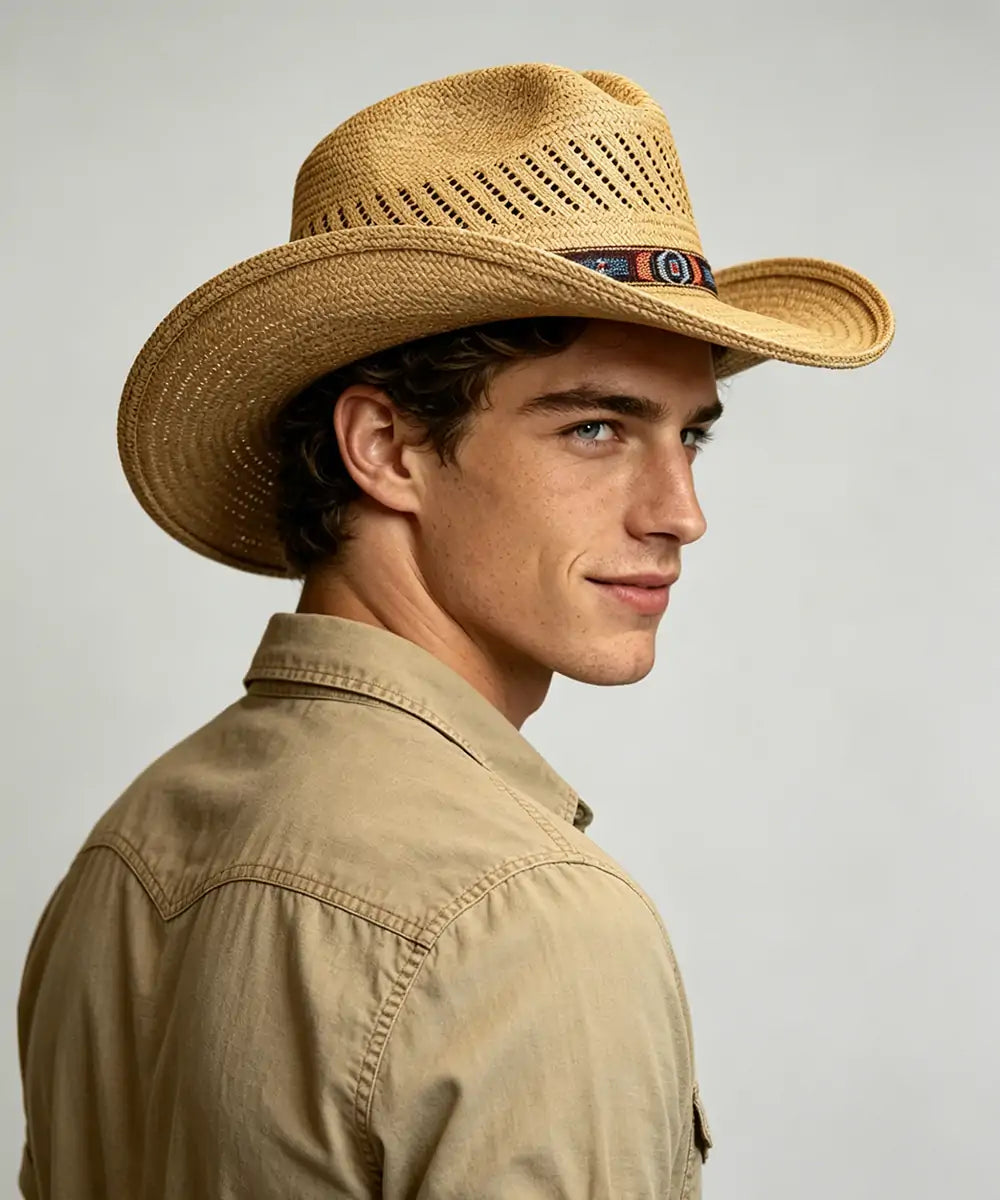 Traditional men's western rancher straw hat for everyday city wear