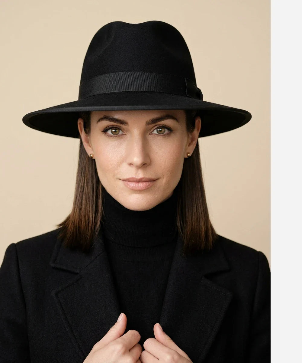 Black Unisex 1940s style felt hat for an iconic adventurer look