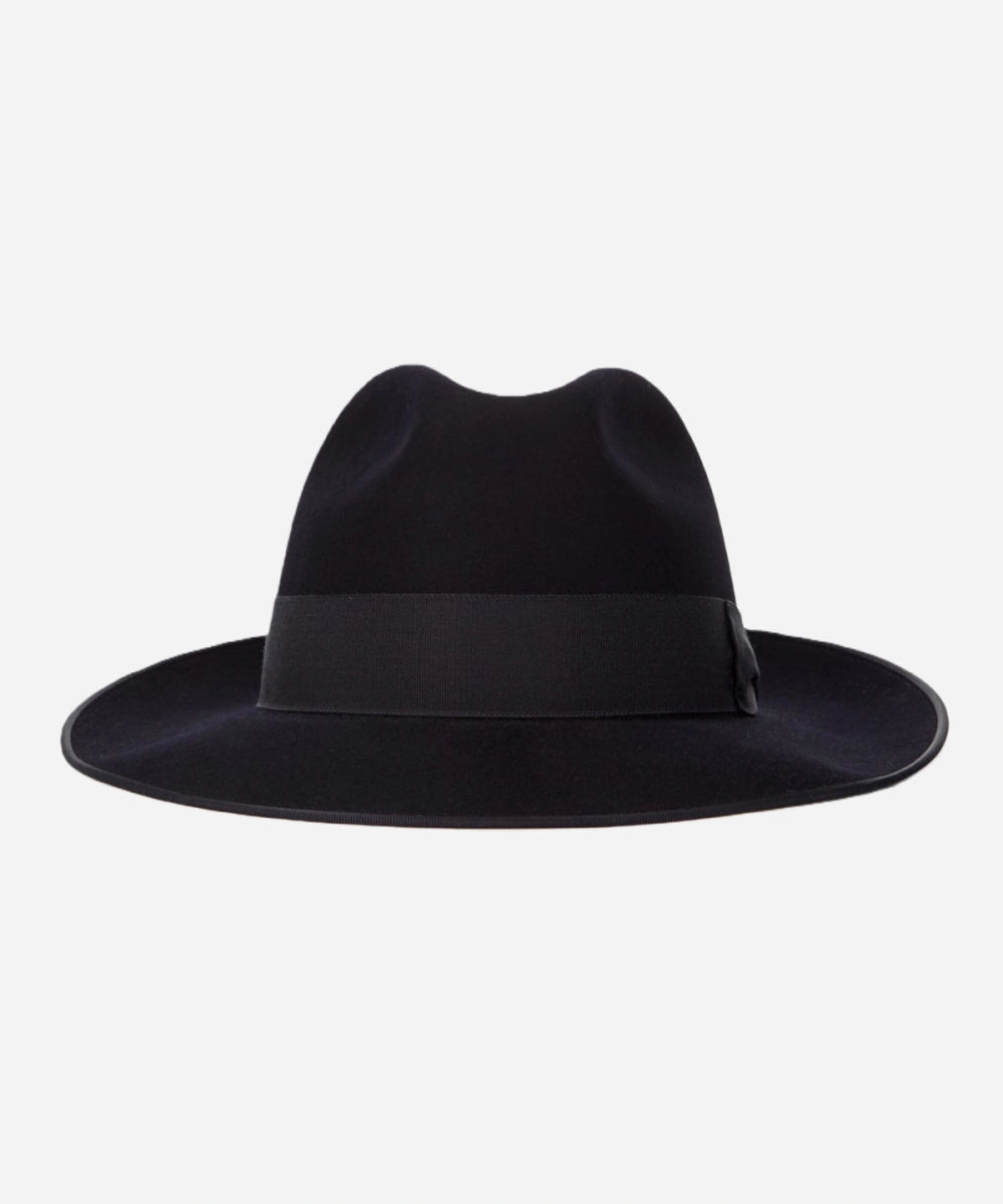 Black Vintage travel inspired felt fedora for American fall wardrobes LBORA