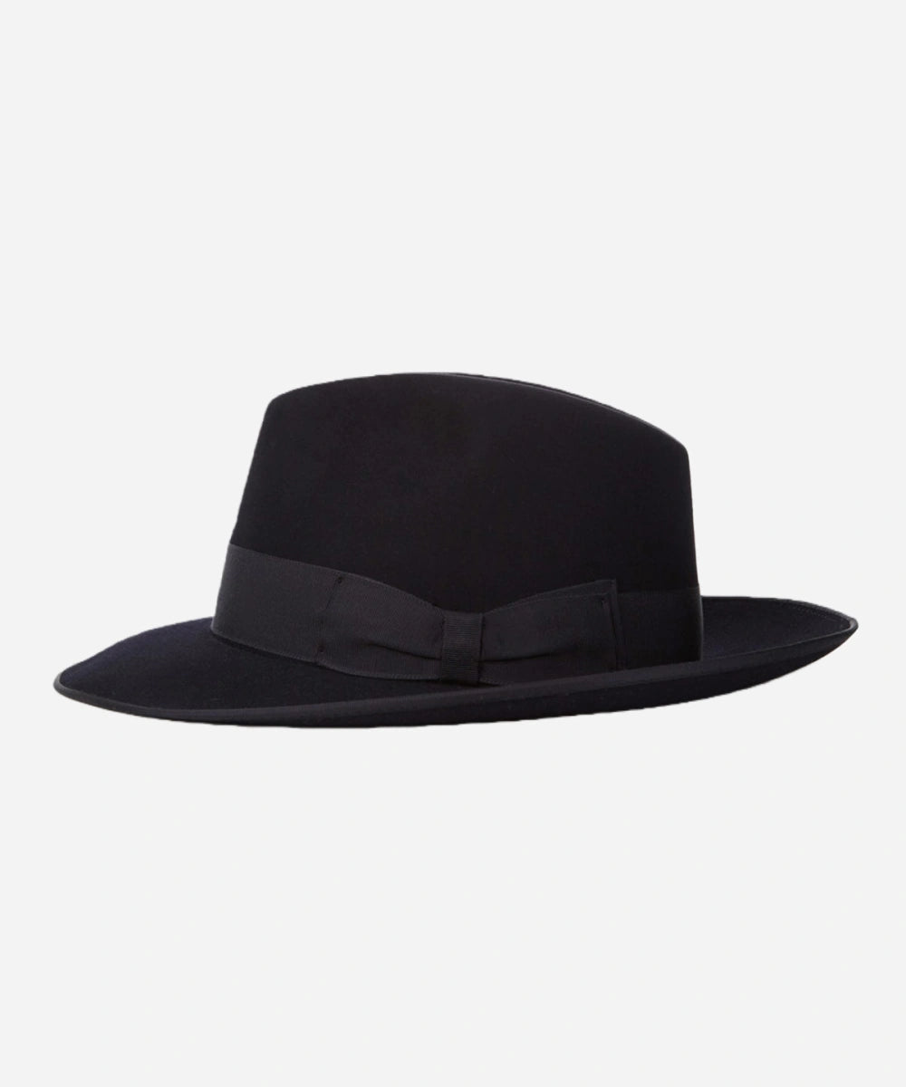 Black Vintage travel inspired felt fedora for American fall wardrobes LBORA